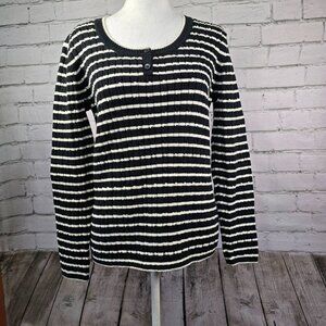 LIZ CLAIBORNE CREW NECK RIBBED STRIPPED SWEATER BLACK AND WHITE WOMENS LARGE